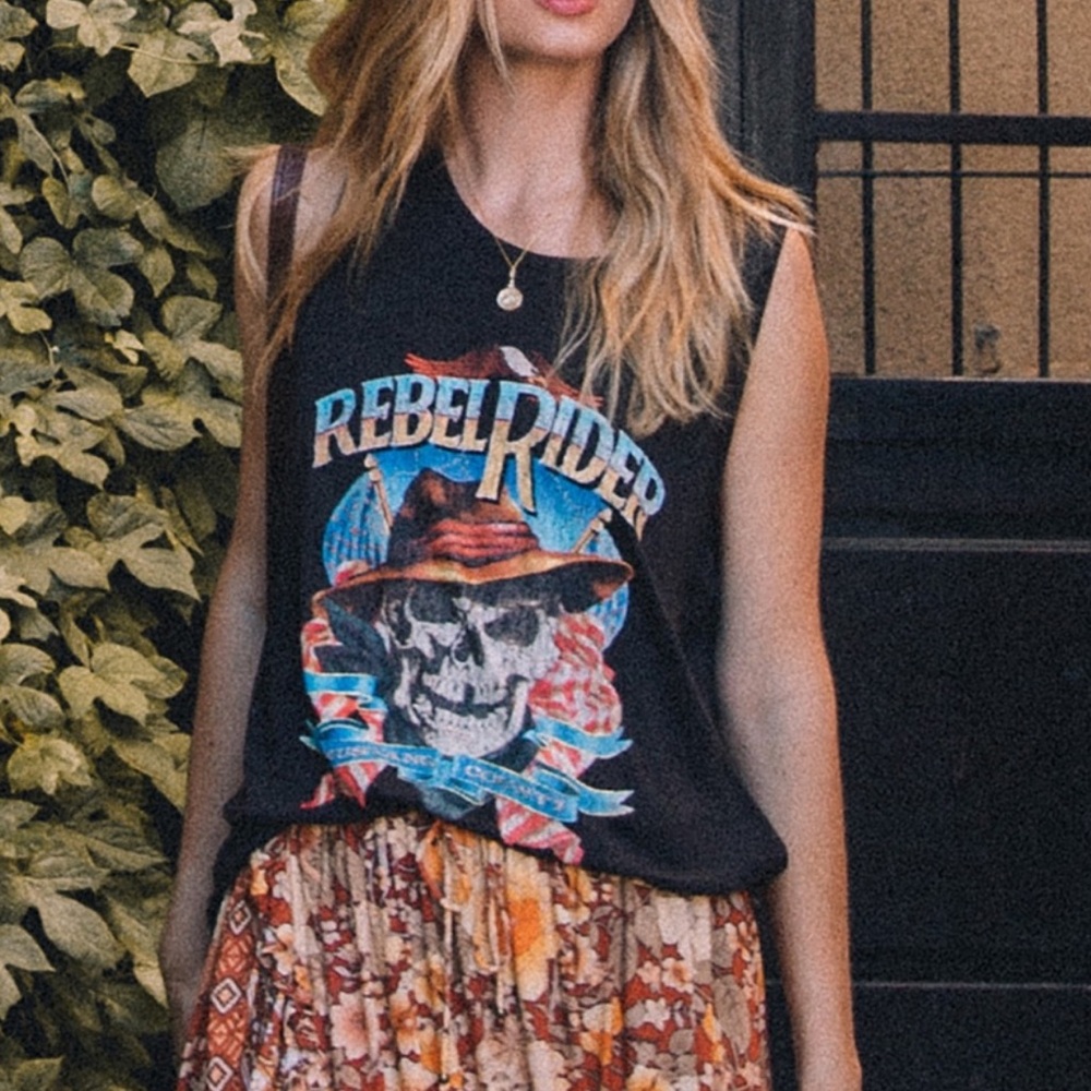 Spell Rebel Rider Graphic Black Sleeveless Top EUC / LIKE NEWA size M - Picture 1 of 14